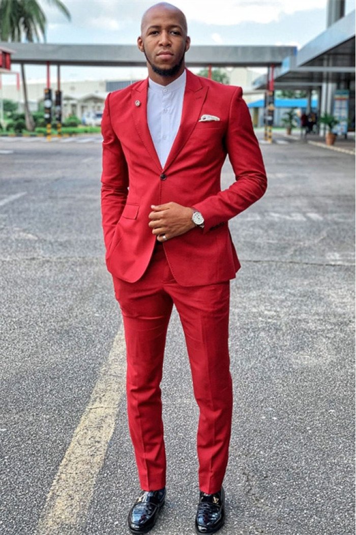 Alexander New Arrival Red Peaked Collar Stylish Prom Men Suits