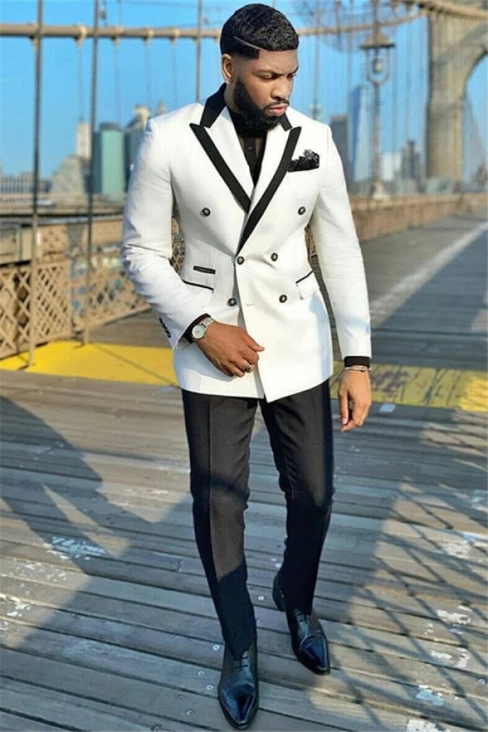 New Arrival White Double Breasted Peaked Collar Stylish Wedding Men Suits