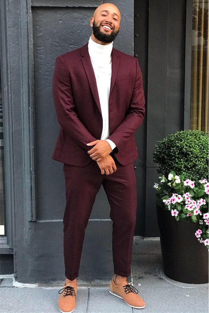 Ethan New Arrival Burgundy 2-Pieces Cool Prom Suits