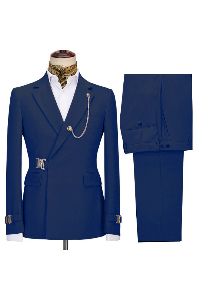 Jobh Stylish Navy Blue Notch Collar Business Men Suits