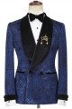 Jane Dark Navy Jacquard Double Breasted Sparkle Shawl Lapel  Men Suits For Wedding