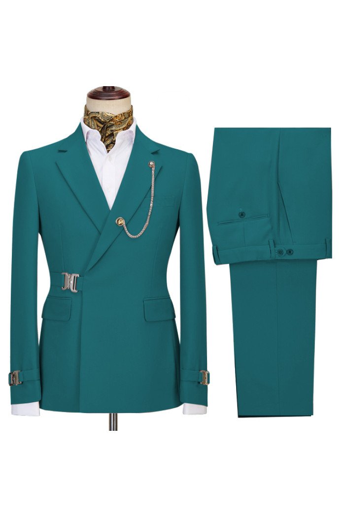 Brayden Blue Green Notch Collar Stylish 2-Pieces Men suits