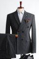 Jay Stylish Black Pliad Double Breasted 2-Pieces Peaked Collar Men Suits