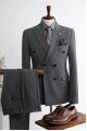 Logan New Arrival  Dark Gary Peaked Collar Double Breasted Plaid Men Suits