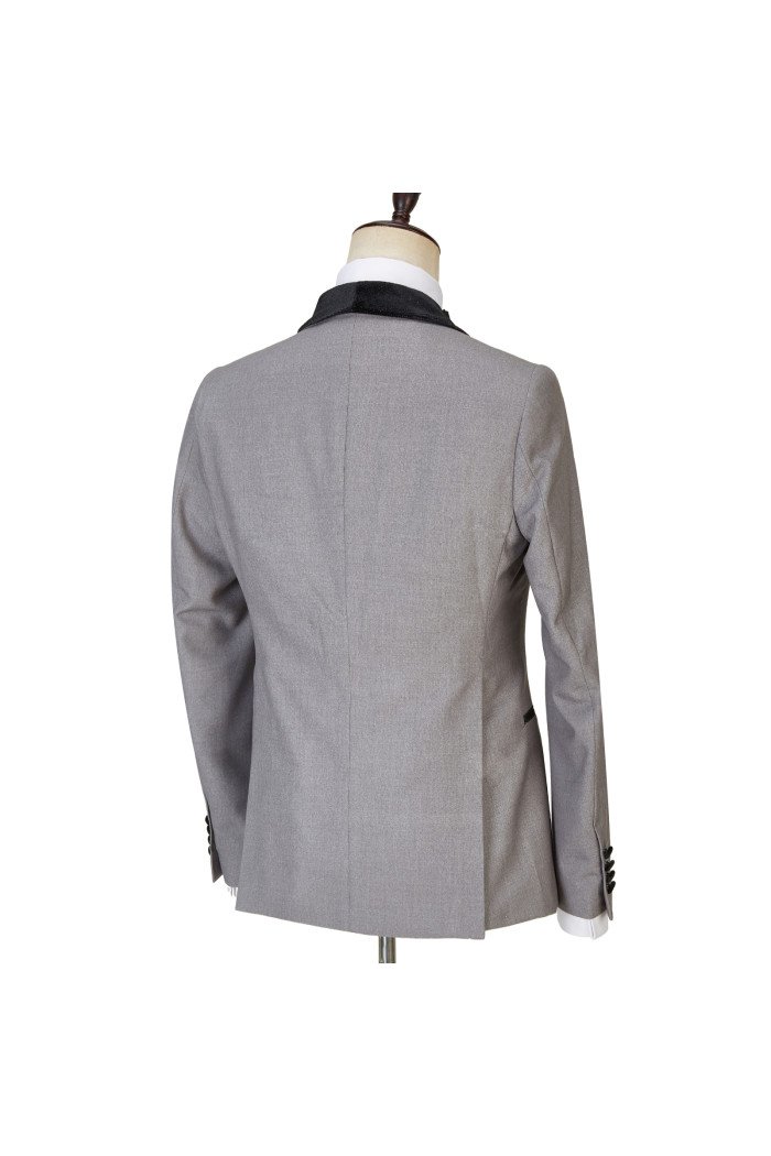 Robert Light Gray One Button Shiny Shawl Lapel 3-Pieces Wedding Men Suits