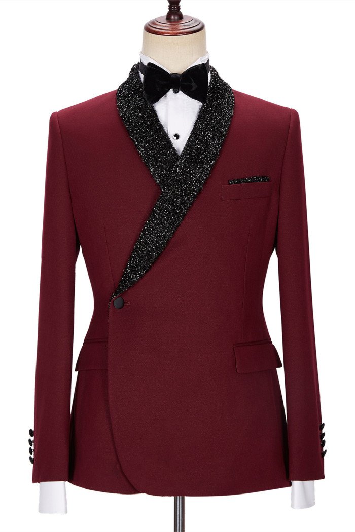 Jonathan Stylish Burgundy Sparkle Shawl Lapel 2-Pieces Men Suits