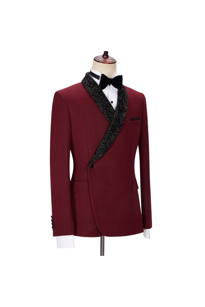 Jonathan Stylish Burgundy Sparkle Shawl Lapel 2-Pieces Men Suits