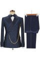 Brandon New Arrival Navy Blue Best Fitted Jacquard Peaked Collar Wedding Men Suits