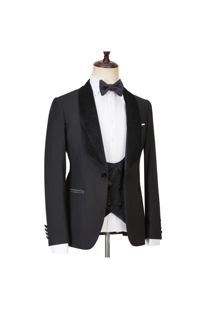 Jose Modern 3-Pieces Black  Shawl Lapel Sparkle Men Wedding Men Suits