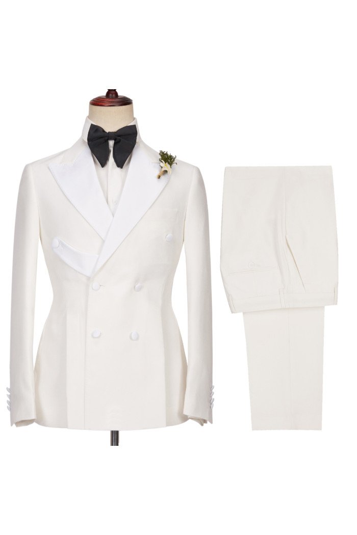 Alejandro Stylish White 2-Pieces Peaked Collar Double Breasted Wedding Men Suits