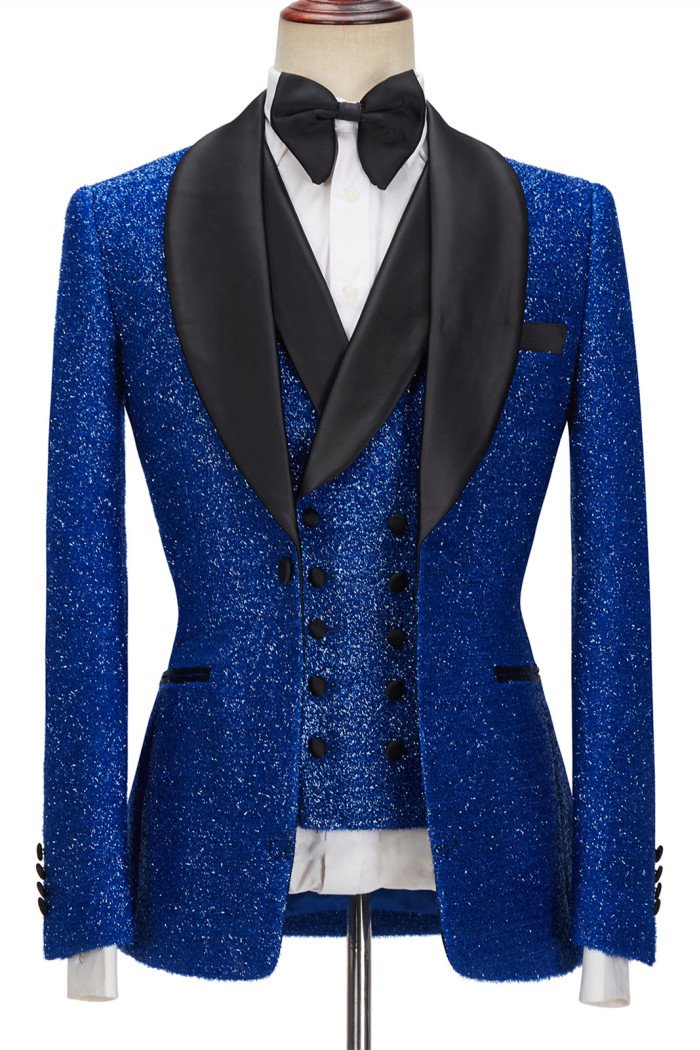 Jacob Royal Blue Sparkle 3-Pieces One Button Stylish Best Fitted Men Suits