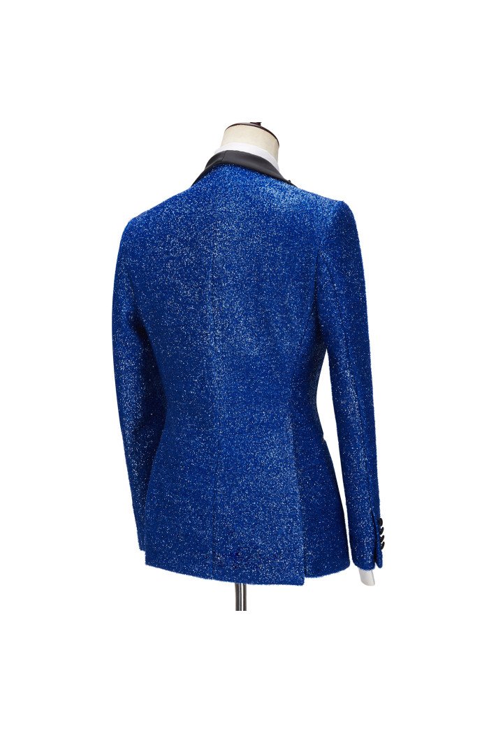 Jacob Royal Blue Sparkle 3-Pieces One Button Stylish Best Fitted Men Suits