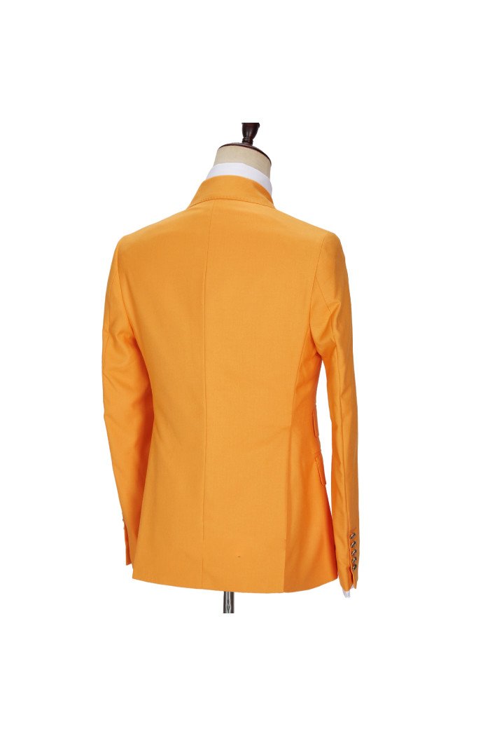 Trendy Orange Double Breasted Peaked Collar Men Suits