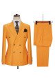 Trendy Orange Double Breasted Peaked Collar Men Suits