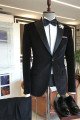 Andrew Stylish Black Sparkle Stripes Peaked Collar Men Suits