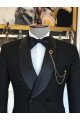 Cool Black Double Breasted Best Fitted Bespoke Men Suit With Shawl Lapel