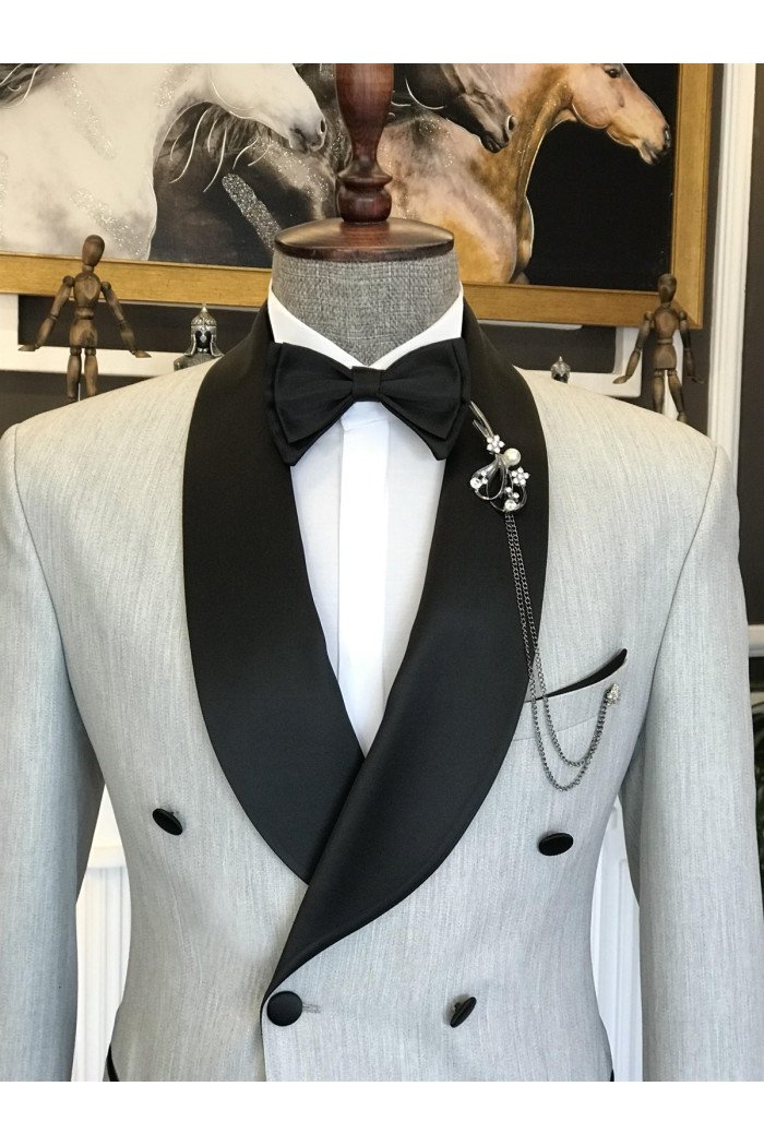 Fashion New Design Off white Double Breasted  Shawl Lapel Men Suits