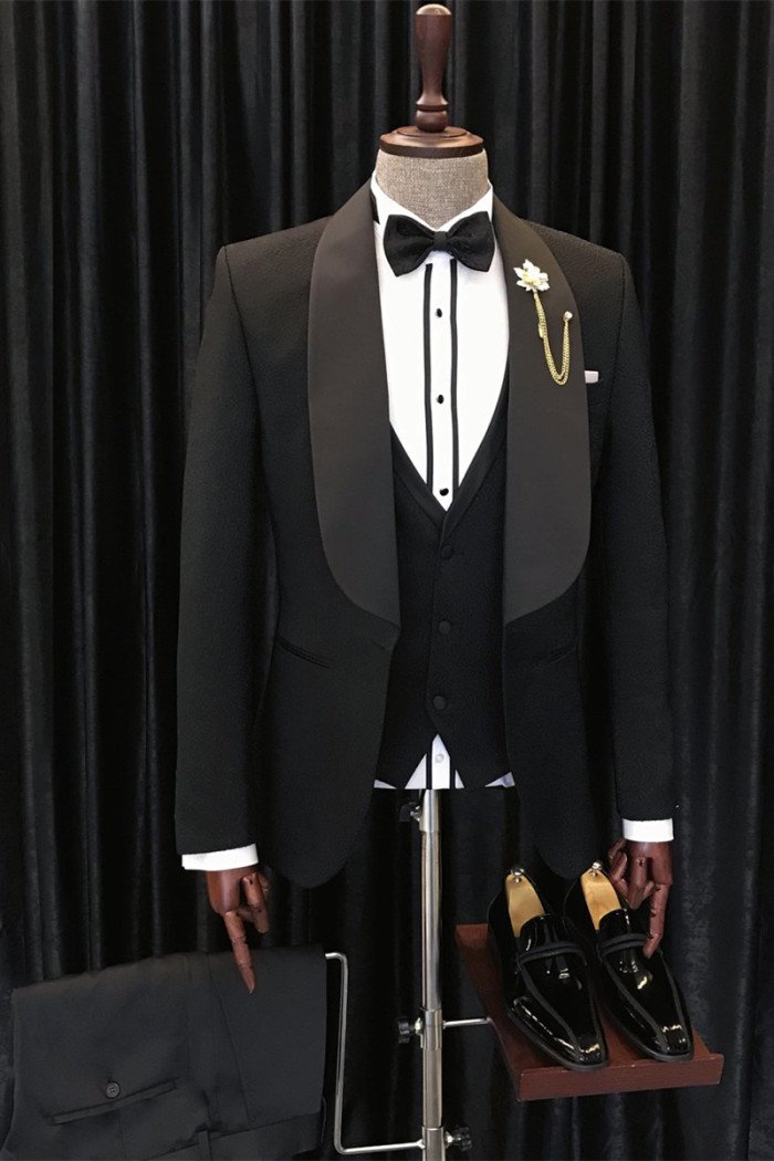 Alfred Stylish Black 3-Pieces Shawl Lapel Wedding Men suits