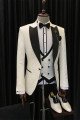 New Arrival White Jacquard 3-Pieces Wedding Men Suits With Black Peaked Collar