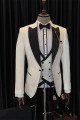 Stylish White 3-Pieces Wedding Men suits With Black Peaked Collar