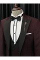 Modern  Burgundy 3-Pieces Jacquard Peaked Collar Men Suits for Wedding