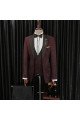 Modern  Burgundy 3-Pieces Jacquard Peaked Collar Men Suits for Wedding