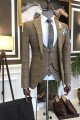 New Arrival Brown Plaid Peaked Collar 3-Pieces Busibess Men Suits