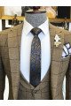 New Arrival Brown Plaid Peaked Collar 3-Pieces Busibess Men Suits