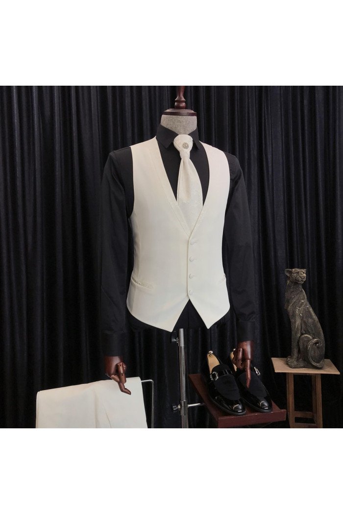 New Arrival White Jacquard 3-Pieces Wedding Men Suits With Special Lapel