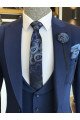 Derby Official Dark Blue 3-Pieces Peaked Collar Business Men Suits