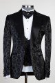 Edward Bespoke Black Jacquard Peaked Collar 3-Pieces Men Suits