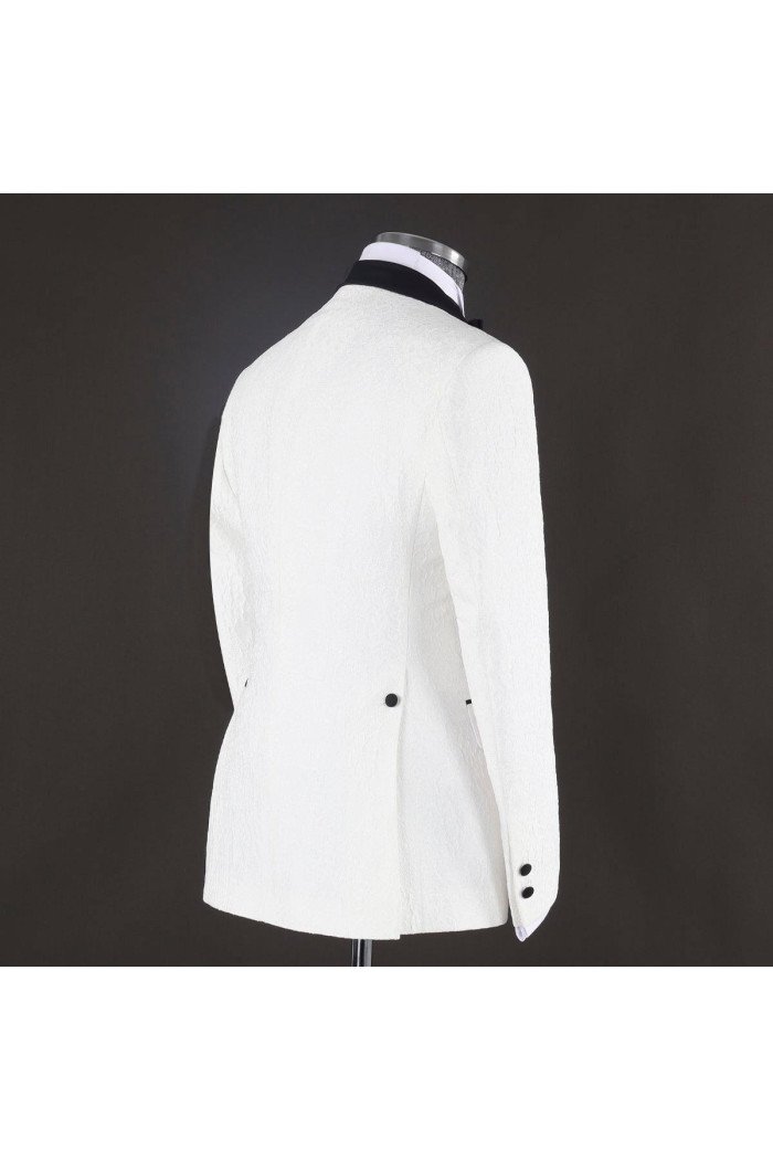 Herman Stylish White Jacquard 3-Pieces Shawl Lapel Wedding Men Suits