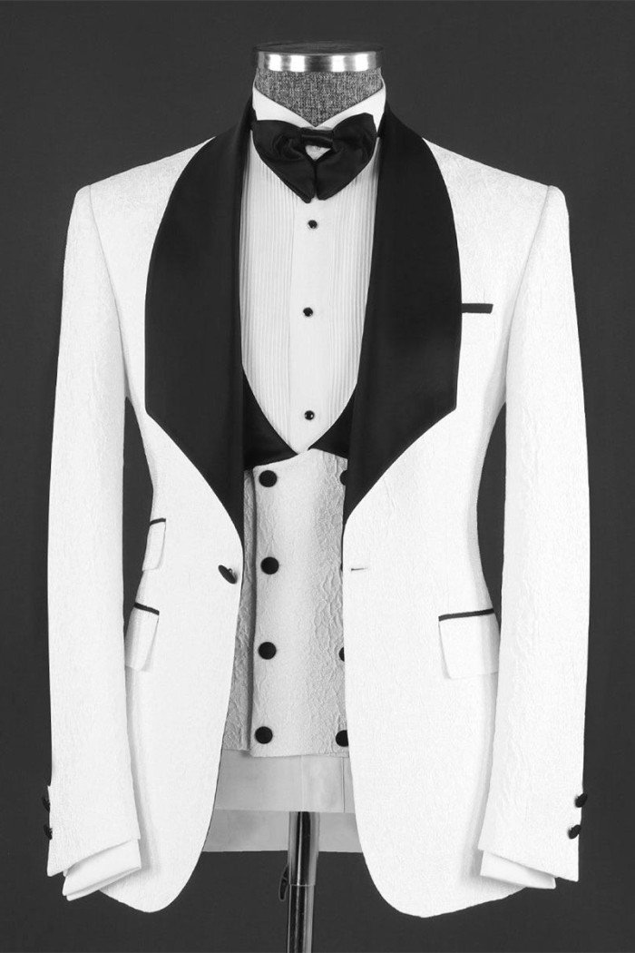 Herman Stylish White Jacquard 3-Pieces Shawl Lapel Wedding Men Suits