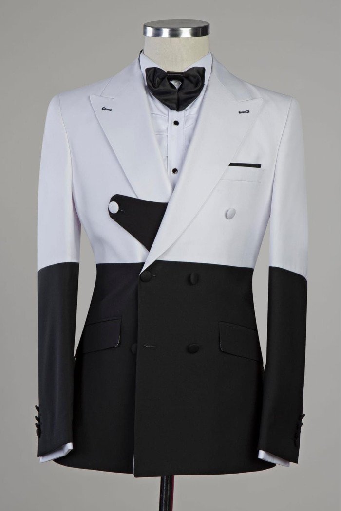 White and Black Splicing Peaked Collar New Arrival Best Fitted Men Suits