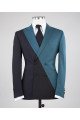 Modern Dusty Blue And Black Double Breasted Peaked Collar Men Suits for Prom