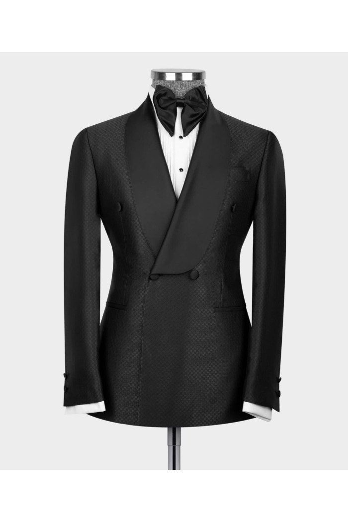 Donald Stylish Black Shawl Lapel Doule Breasted 2-Pieces Men Suits