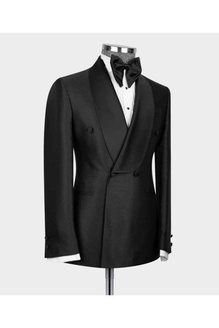 Donald Stylish Black Shawl Lapel Doule Breasted 2-Pieces Men Suits