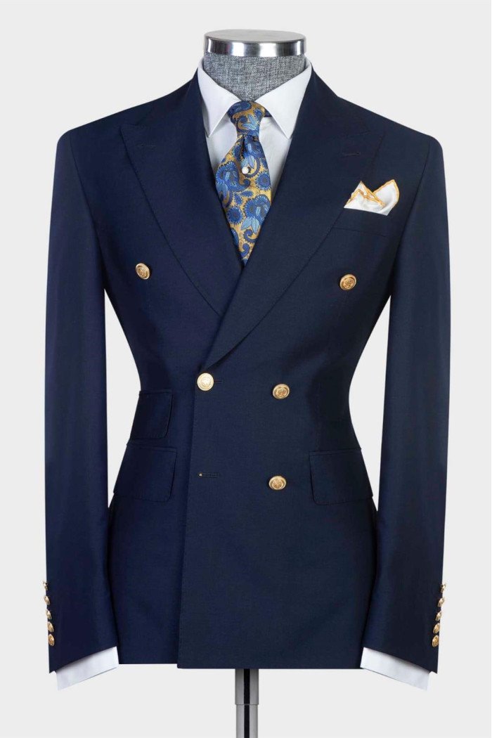 Antony New Arrival Navy Double Breasted Best Fitted Bespoke Prom Men Suits