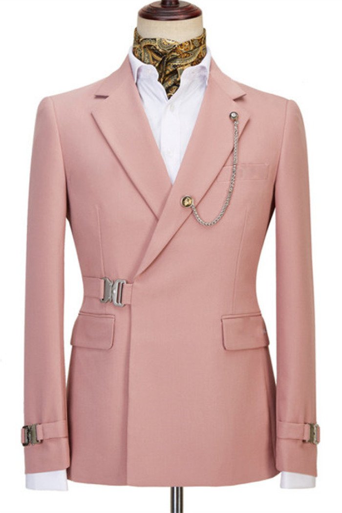 Justin New Arrival Pink Best Fitted Bespoke Prom Men Suit with Belt