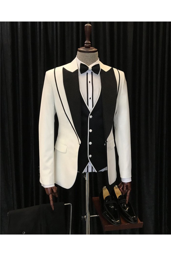 Evan Modern White 3-Pieces Peaked Laple Stylish Men Suit