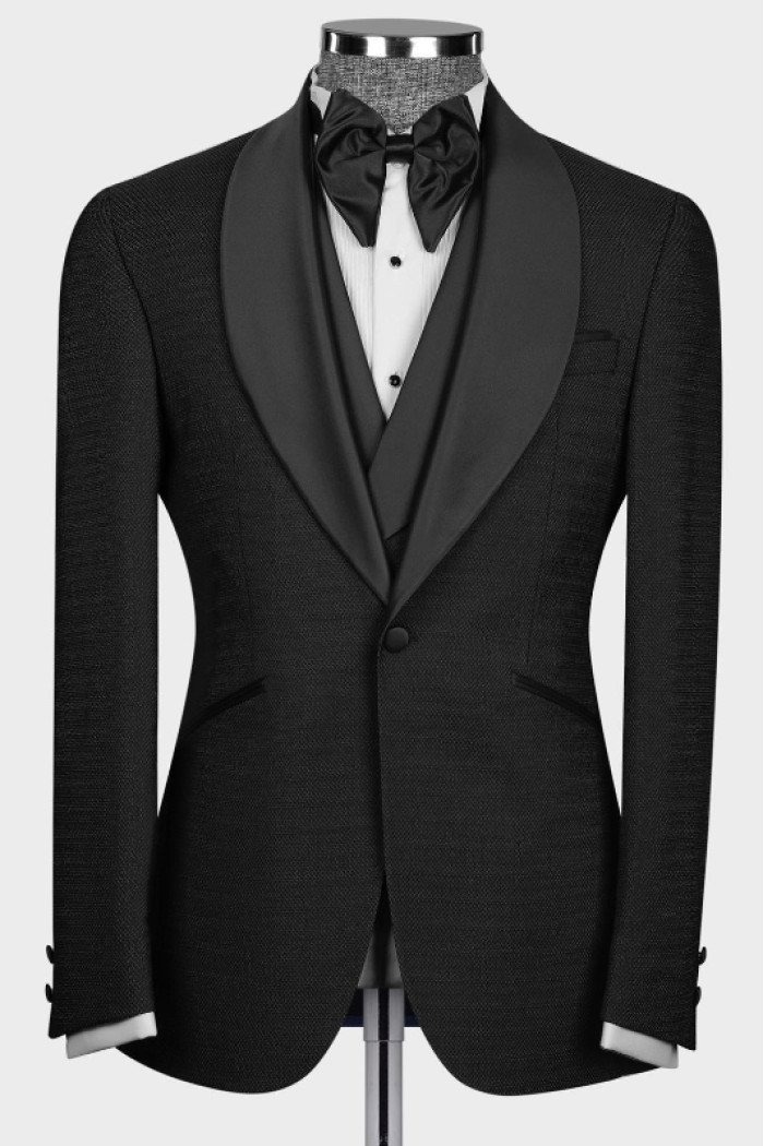 Antoine Charming Black Shawl Lapel Three Pieces Wedding Suits