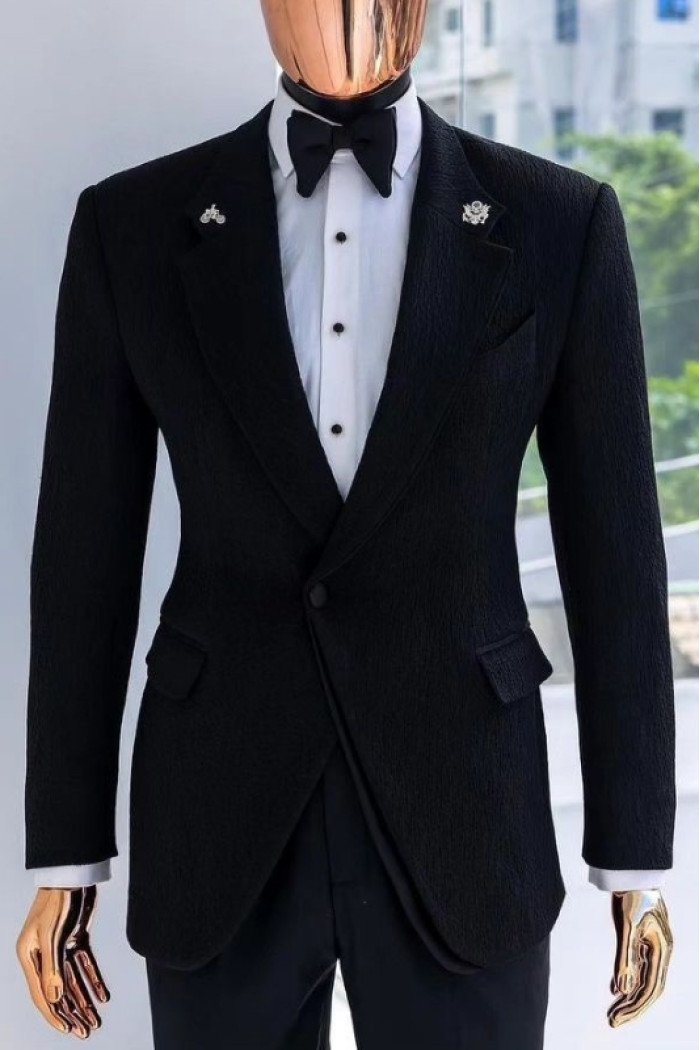 Arno Newest Black Notched Lapel Two Pieces Business Suits For Men