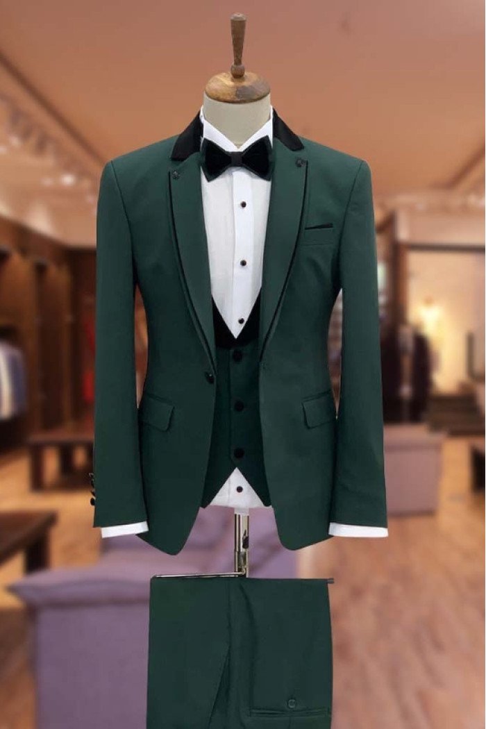 Avery Fashion Dark Green Notched Lapel Three Pieces Prom Suits