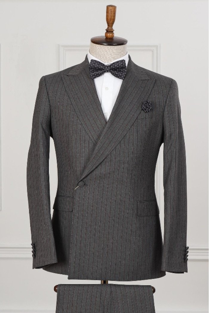 Bard Classical Dark Gray Striped Peaked Lapel Business Suits