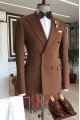 Barlow Chic Coffee Peaked Lapel Double Breasted Prom Suits