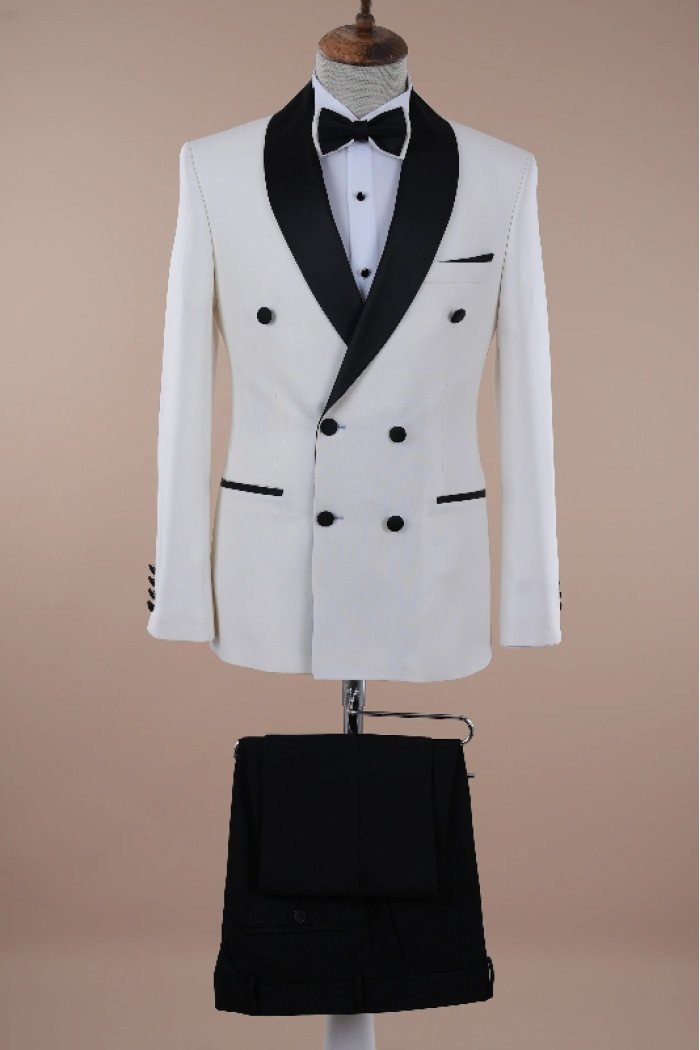 Basil Classical White Shawl Lapel Double Breasted Wedding Suits