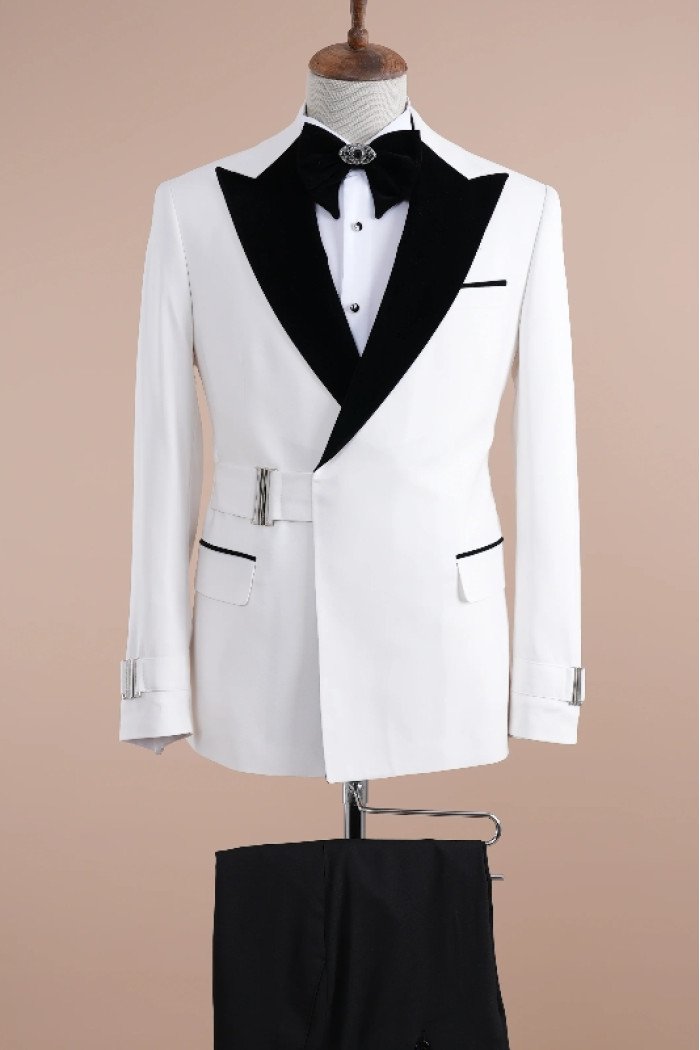 Benedict Charming White Peaked Lapel Slim Fit Prom Suits
