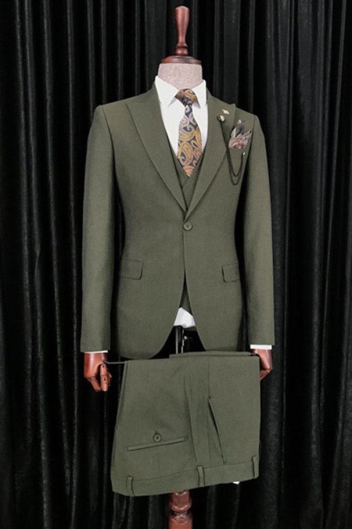 Dark Green 3-Pieces Peaked Collar Men Suits