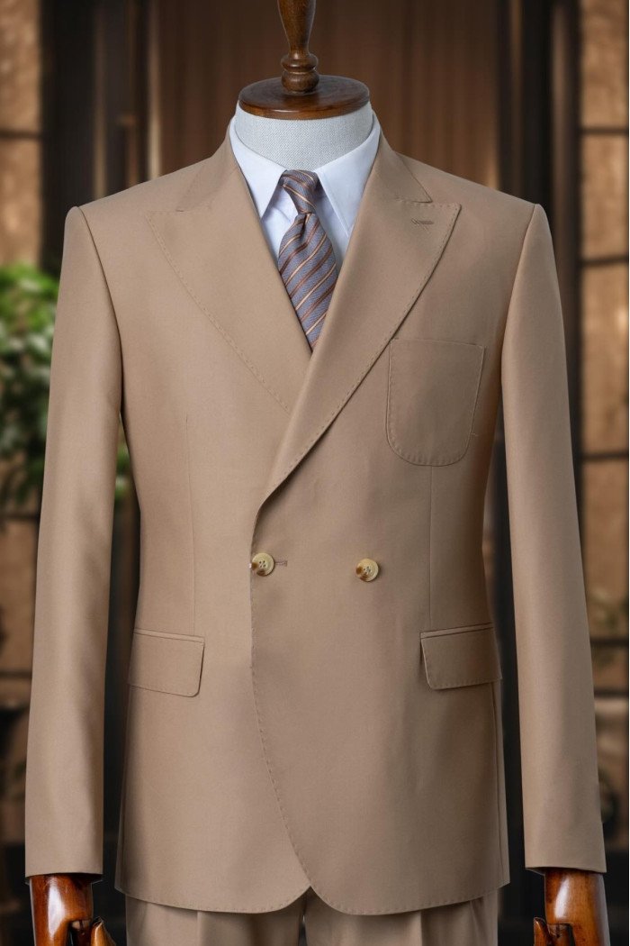 Drew Gentle Caramel Peaked Lapel Double Breasted Prom Suits