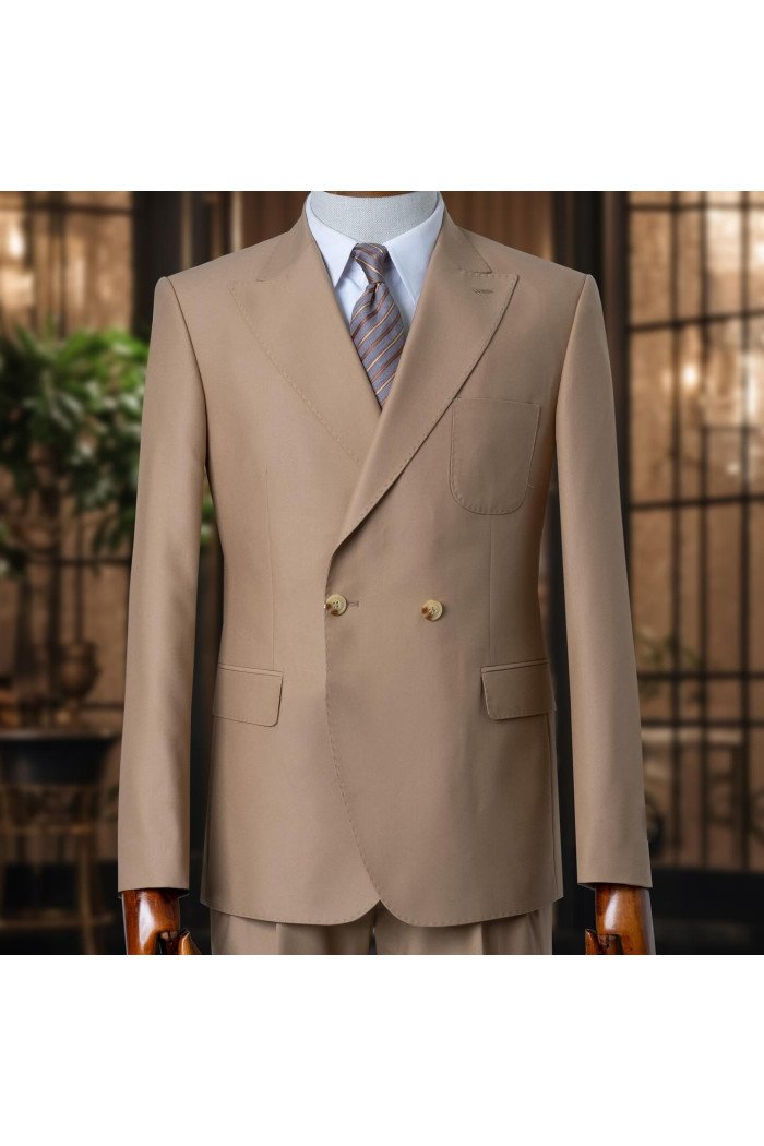 Drew Gentle Caramel Peaked Lapel Double Breasted Prom Suits